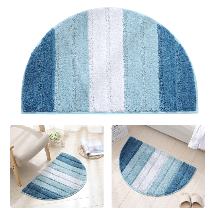Stripe Pattern Non Slip Microfiber Semi Elliptical Kitchen Dining Room Mat — Light Blue