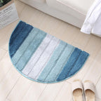 Stripe Pattern Non Slip Microfiber Semi Elliptical Kitchen Dining Room Mat — Light Brown
