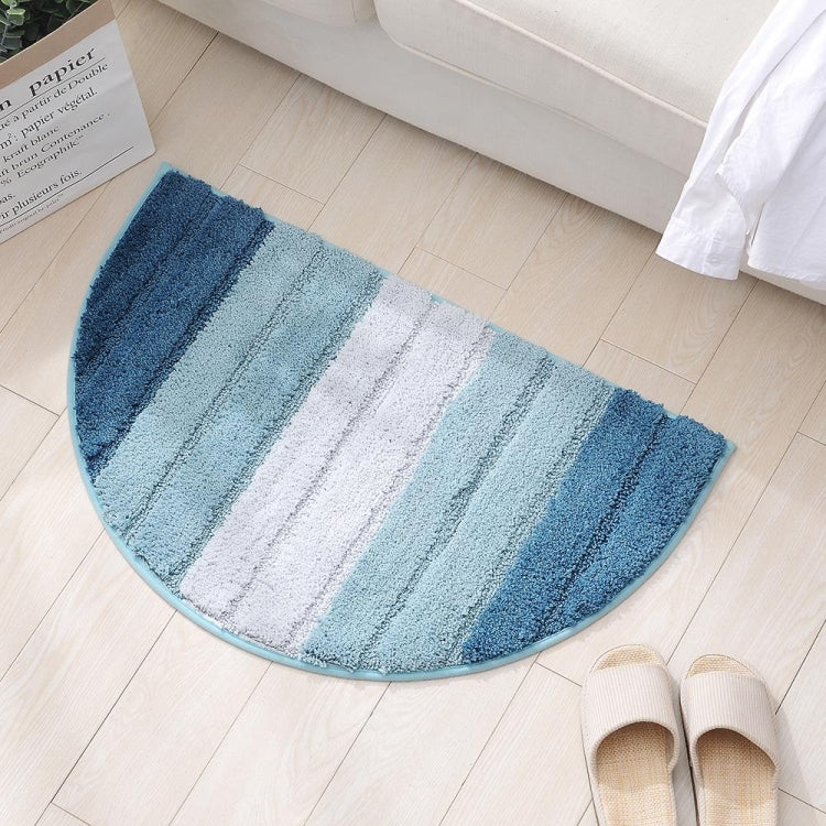 Stripe Pattern Non Slip Microfiber Semi Elliptical Kitchen Dining Room Mat — Light Brown