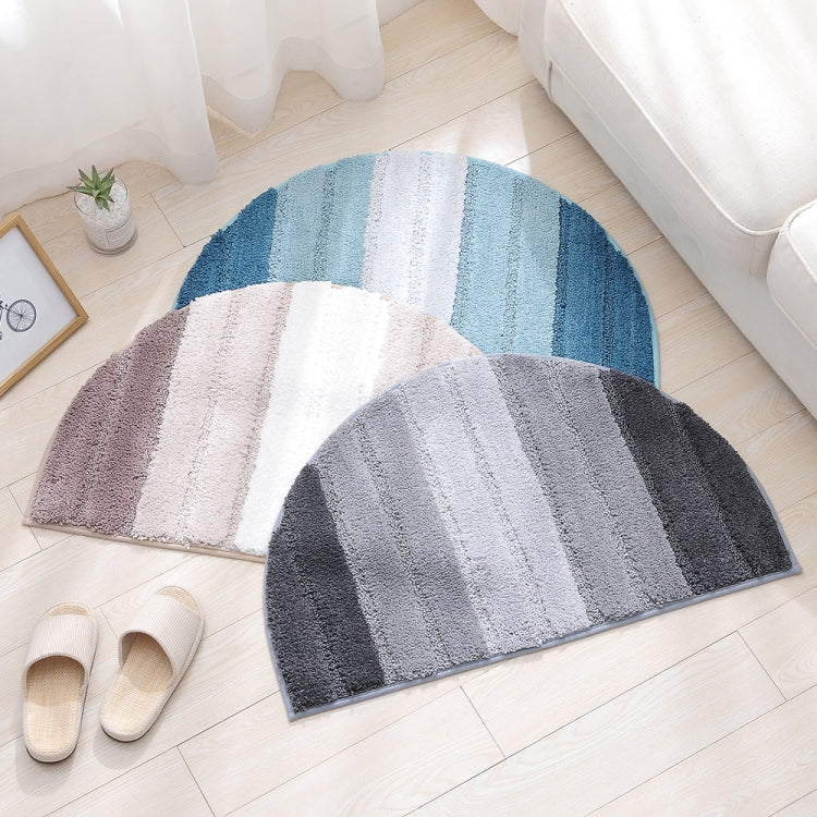 Stripe Pattern Non Slip Microfiber Semi Elliptical Kitchen Dining Room Mat — Light Grey