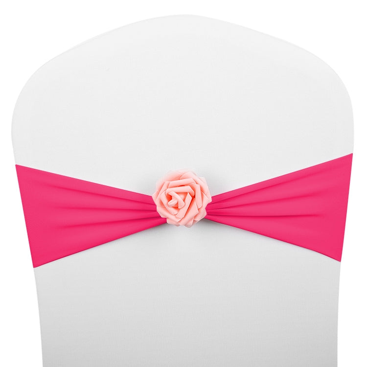 Chair Sashes Bows Decor Elastic Spandex Chair Sash with Pink Flower Stretch Chair Band Wedding Decoration