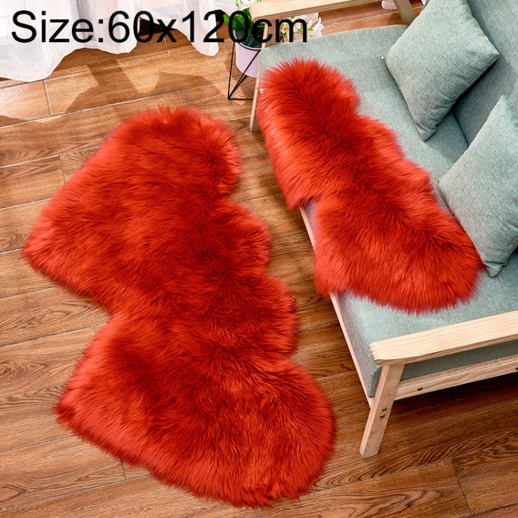 Creative Double Heart Imitation Wool Carpet Sofa Cushion Mat Plush Bedroom Living Room Floor Rugs — Deep Pink