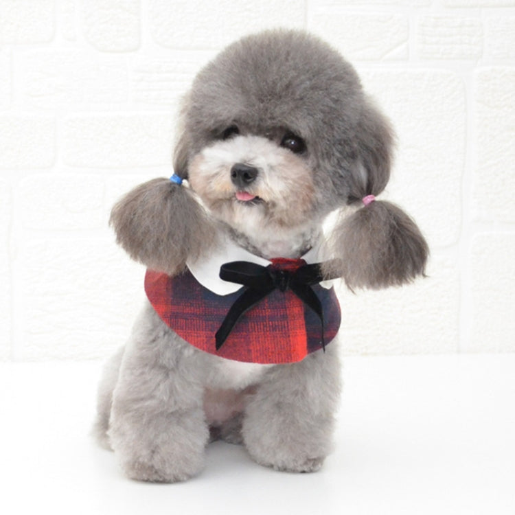 Dog Shawl Small Cloak Pet Bow Ttie Saliva Towel Pet Accessories — Navy Blue Grid