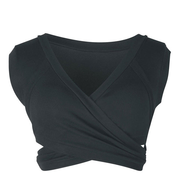 Sexy Ladies Knit Sleeveless Straps Lumbar Short Vest Bottoming Shirt — Ginger Yellow