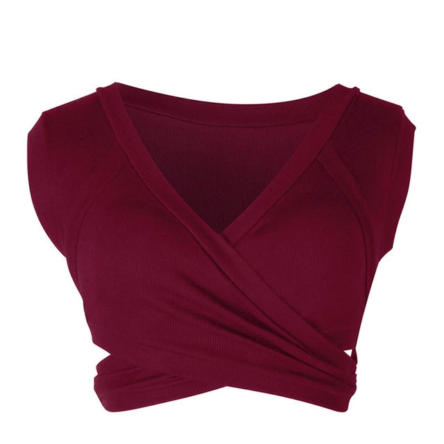 Sexy Ladies Knit Sleeveless Straps Lumbar Short Vest Bottoming Shirt — Dark Gray