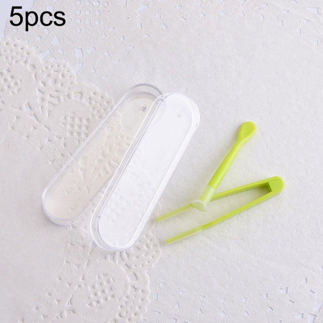 5pcs Portable Contact Lens Special Tweezer and Stick Set Travel Kit — White