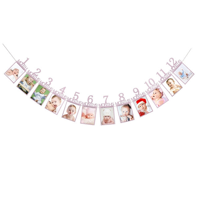 1St Baby 12 Months Birthday Pull Flag Photo Wall Slogan Banner Month Photo Clip Flower — view 6