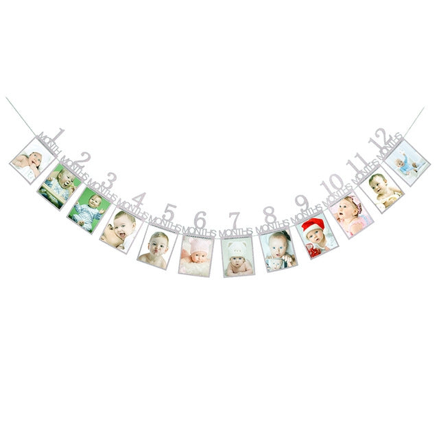 1St Baby 12 Months Birthday Pull Flag Photo Wall Slogan Banner Month Photo Clip Flower — view 7