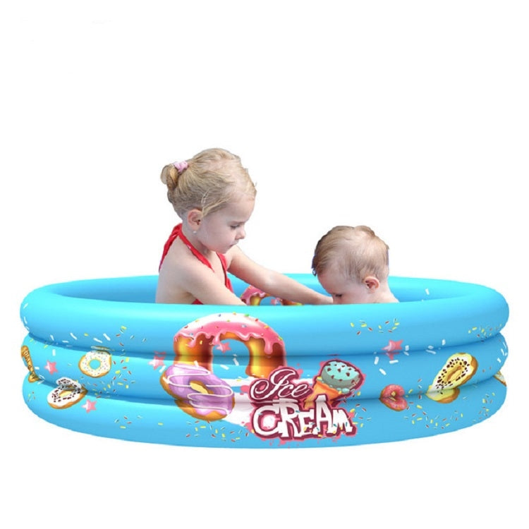 Household Indoor and Outdoor Children Round Three Rings Inflatable Swimming Pool Ball Pool — Blue Donut