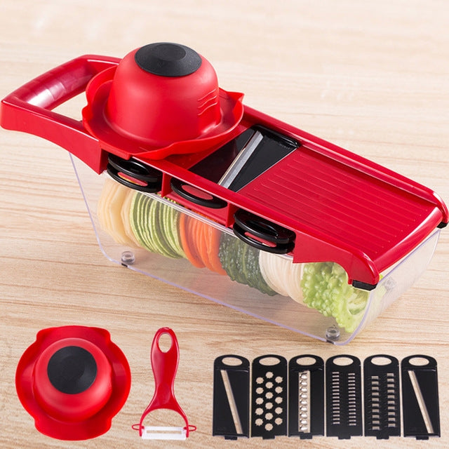 Multifuction Vegetable Cutter Stainless Steel Blade Manual Potato Onion Peeler Carrot Grater Dicer, 10 in 1