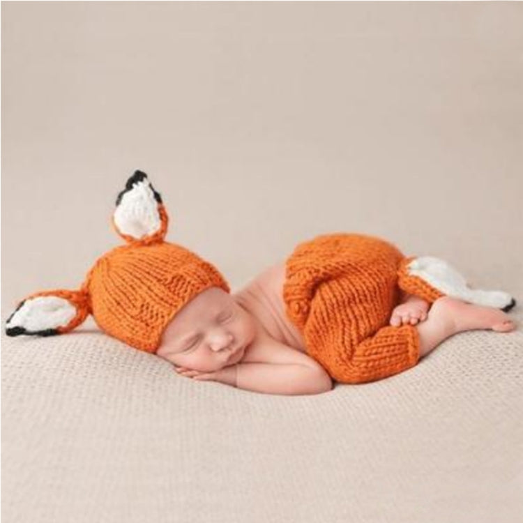 Children Photography Clothing Cartoon Fox Shape Handmade Wool Knit Hat + Pants Set