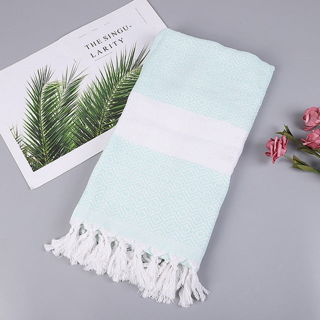 Striped Cotton Bath Towel With Tassels Thin Travel Camping Bath Sauna Beach Gym Pool Blanket Absorbent Easy Care — Orange