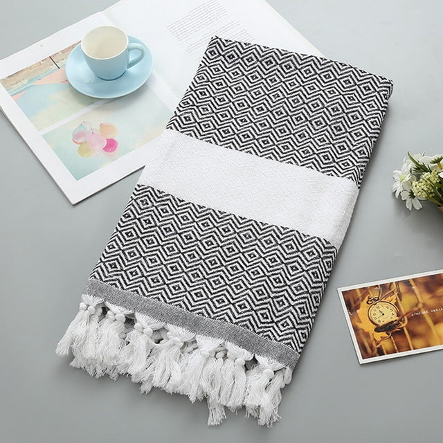 Striped Cotton Bath Towel With Tassels Thin Travel Camping Bath Sauna Beach Gym Pool Blanket Absorbent Easy Care — view 16