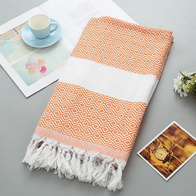 Striped Cotton Bath Towel With Tassels Thin Travel Camping Bath Sauna Beach Gym Pool Blanket Absorbent Easy Care — view 17