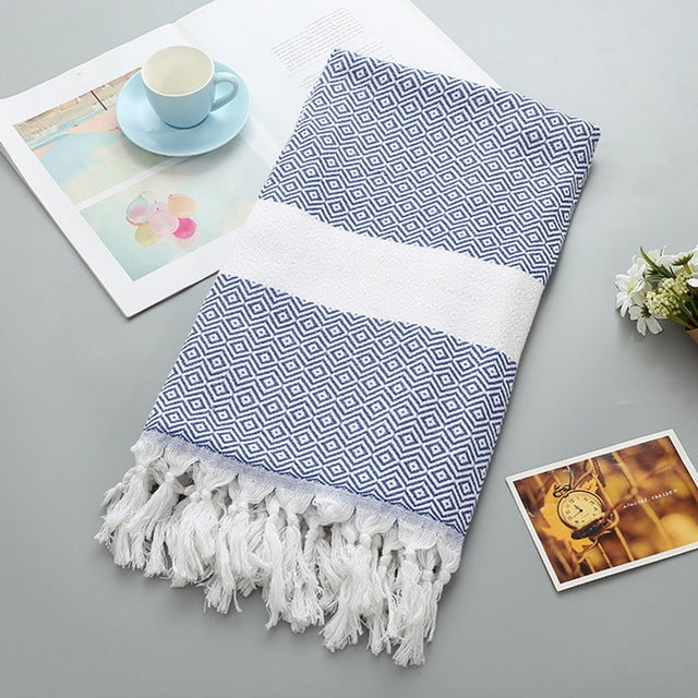 Striped Cotton Bath Towel With Tassels Thin Travel Camping Bath Sauna Beach Gym Pool Blanket Absorbent Easy Care — view 18