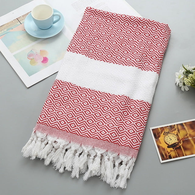 Striped Cotton Bath Towel With Tassels Thin Travel Camping Bath Sauna Beach Gym Pool Blanket Absorbent Easy Care — view 20