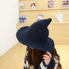 Halloween Personality Wizard Steeple Great Brim Wool Cap — Black
