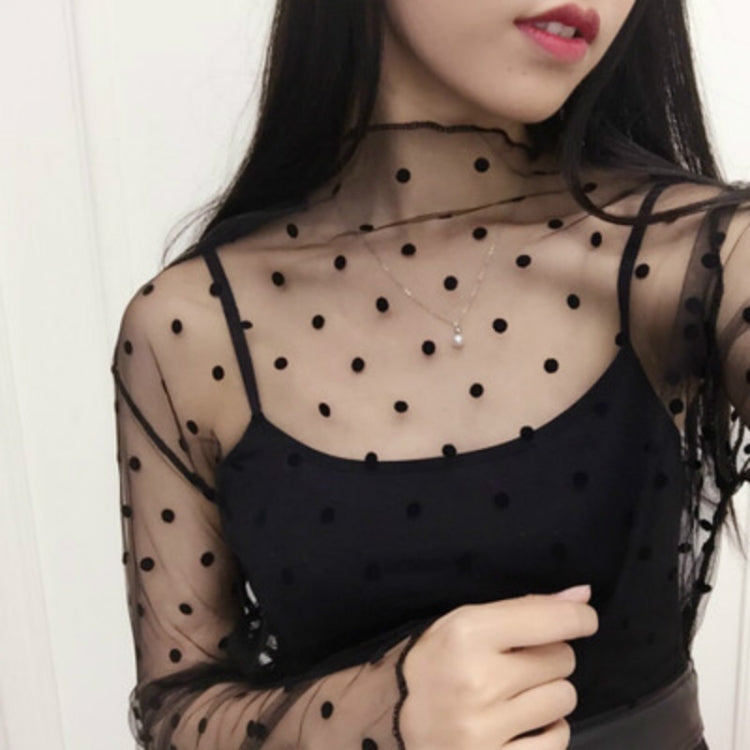 Sexy Mesh High Collar Long Sleeve Bottoming Blouse — Snowflake