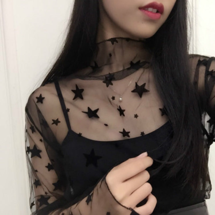 Sexy Mesh High Collar Long Sleeve Bottoming Blouse — Silver Wire
