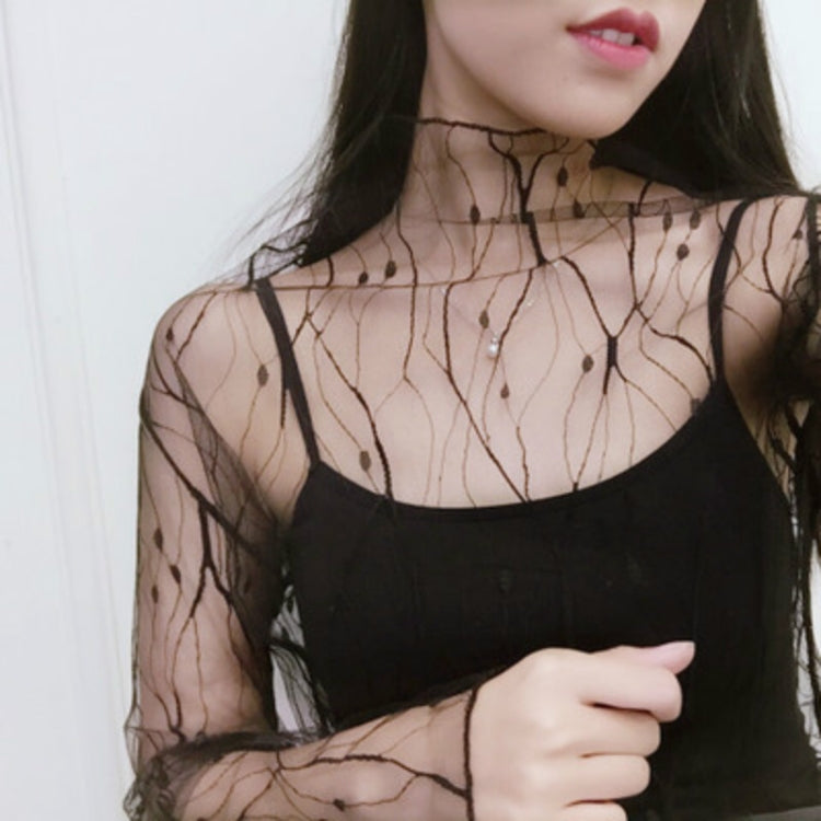 Sexy Mesh High Collar Long Sleeve Bottoming Blouse — Pure Mesh