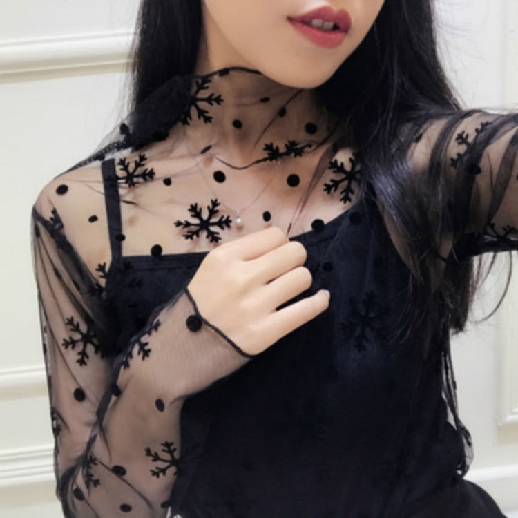 Sexy Mesh High Collar Long Sleeve Bottoming Blouse — Vertical Bar