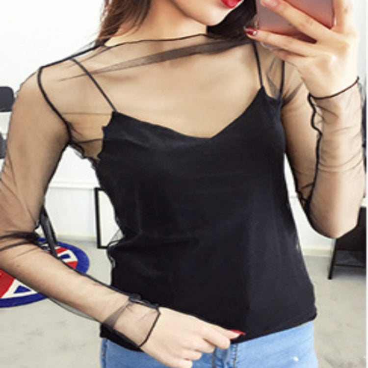 Sexy Mesh High Collar Long Sleeve Bottoming Blouse — view 12