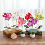 Decorative Landscaping Round Pot Three Flowers Phalaenopsis Bonsai Simulation Potted Plants — Red