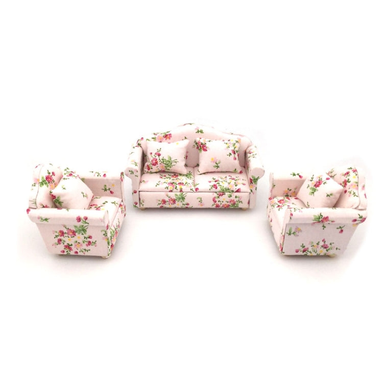 1:12 Doll House Furniture Decoration Three-piece Mimulation Sofa — Fresh Big Flower Cluster