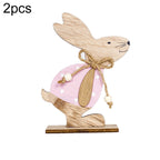 2 PCS Creative Easter Home Wooden Rabbit Decorative Ornaments