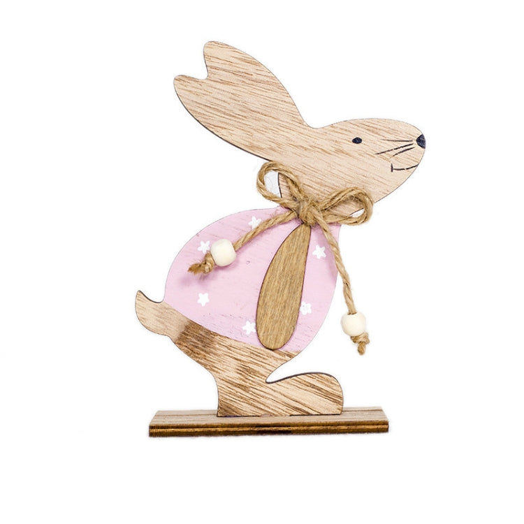 2 PCS Creative Easter Home Wooden Rabbit Decorative Ornaments — Powdered Flower