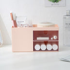 Dual Drawers Desktop Plastic Storage Box Makeup Organizer Case Cosmetic Container — White
