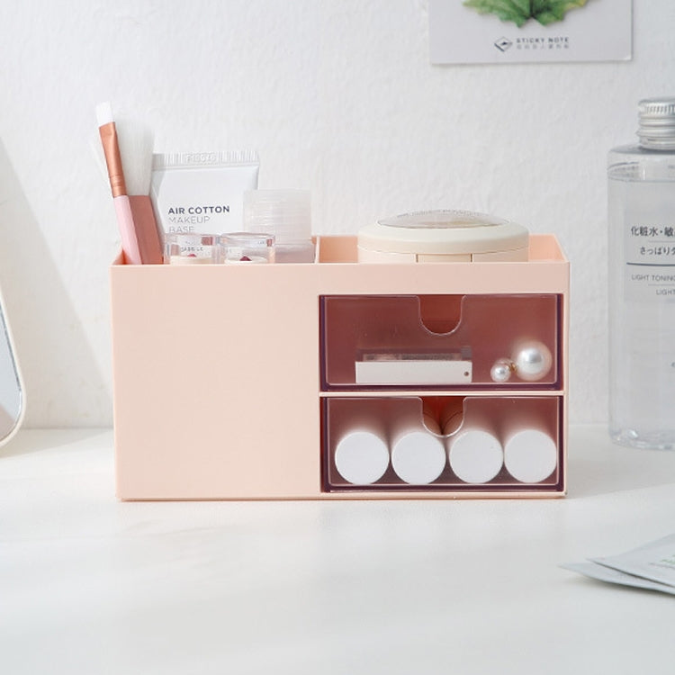 Dual Drawers Desktop Plastic Storage Box Makeup Organizer Case Cosmetic Container — White
