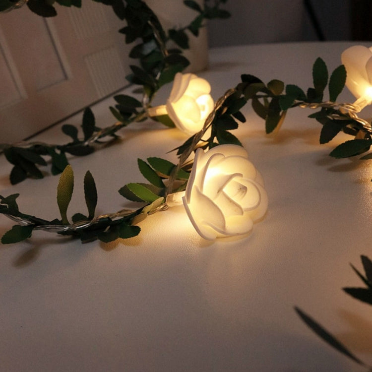 Solar Simulation Green Leaf Rattan Rose Flower Vine LED Light String Garland Decoration
