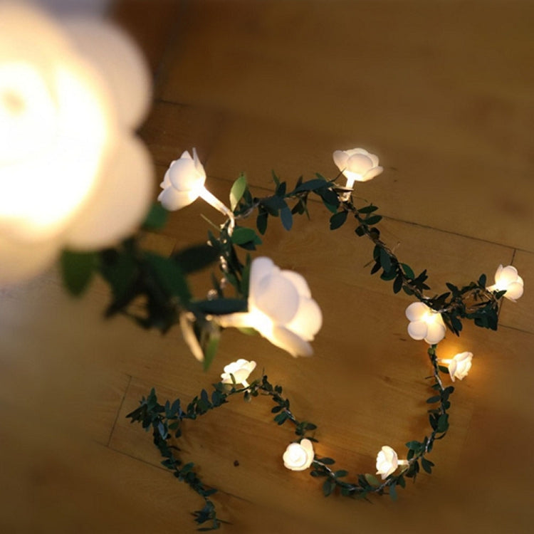 Solar Simulation Green Leaf Rattan Rose Flower Vine LED Light String Garland Decoration