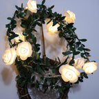 Solar Simulation Green Leaf Rattan Rose Flower Vine LED Light String Garland Decoration