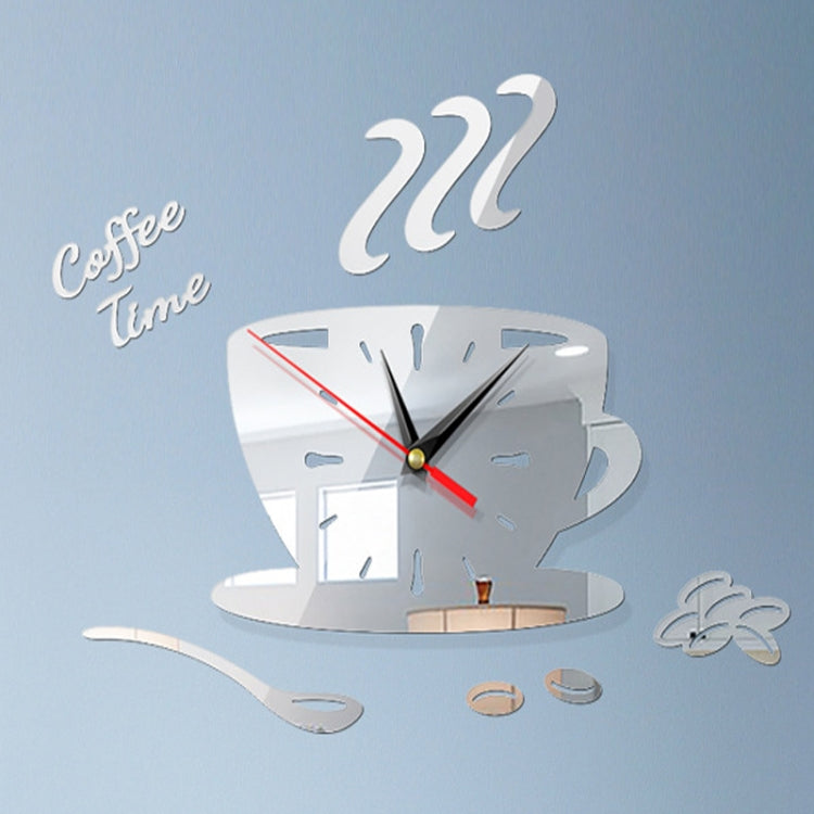 Home DIY 3D Stereo Decorative Fashion Coffee Wall Clock Acrylic Mirror Wall Sticker Coffee Clock