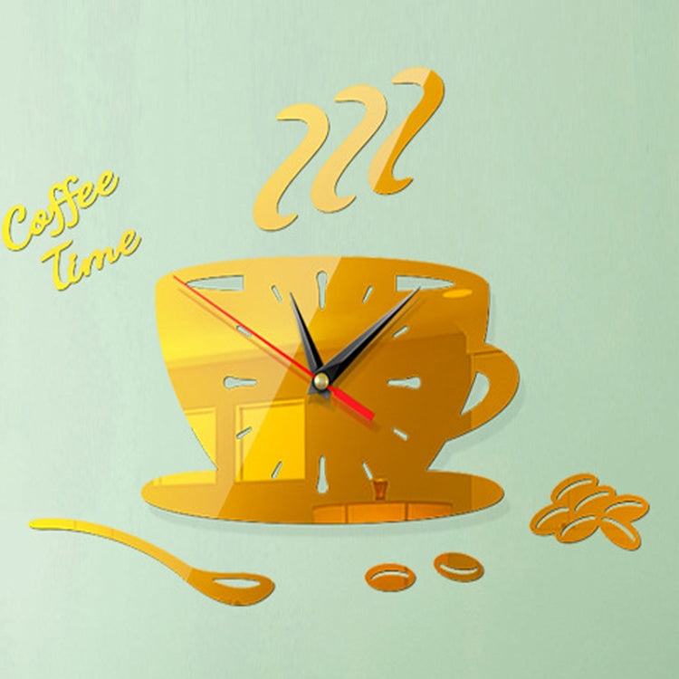 Home DIY 3D Stereo Decorative Fashion Coffee Wall Clock Acrylic Mirror Wall Sticker Coffee Clock