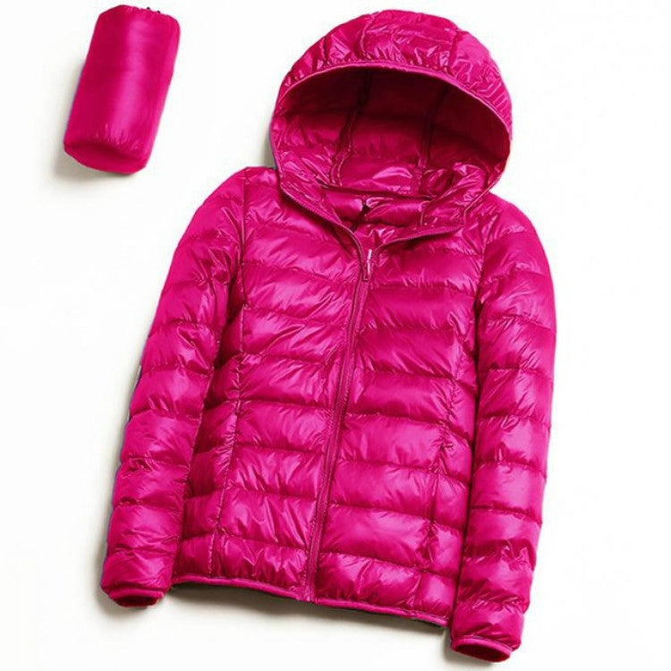 Casual Ultra Light White Duck Down Jacket Women Autumn Winter Warm Coat Hooded Parka — Wine Red