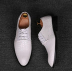 Men Business Dress Shoes Crocodile Leather Shoes Pointed Strips Brock Casual Shoes — 41