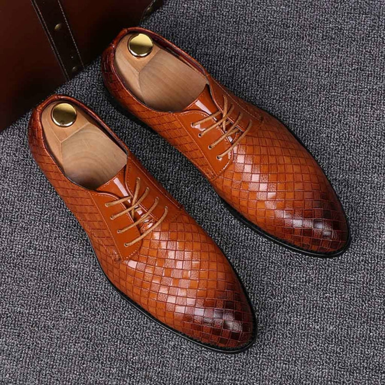 Men Business Dress Shoes Crocodile Leather Shoes Pointed Strips Brock Casual Shoes — view 33