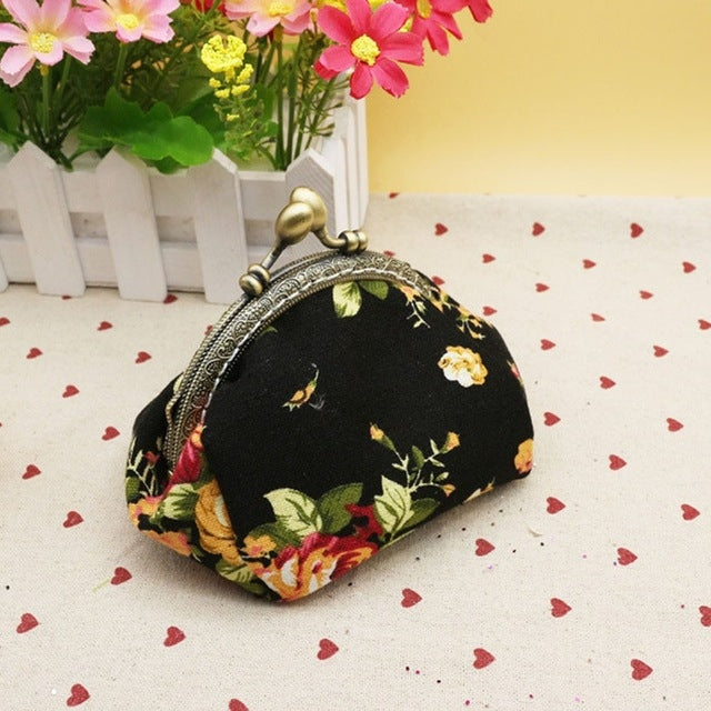 Retro Vintage Flower Small Lady Wallet Hasp Purse Clutch Bag — Blue