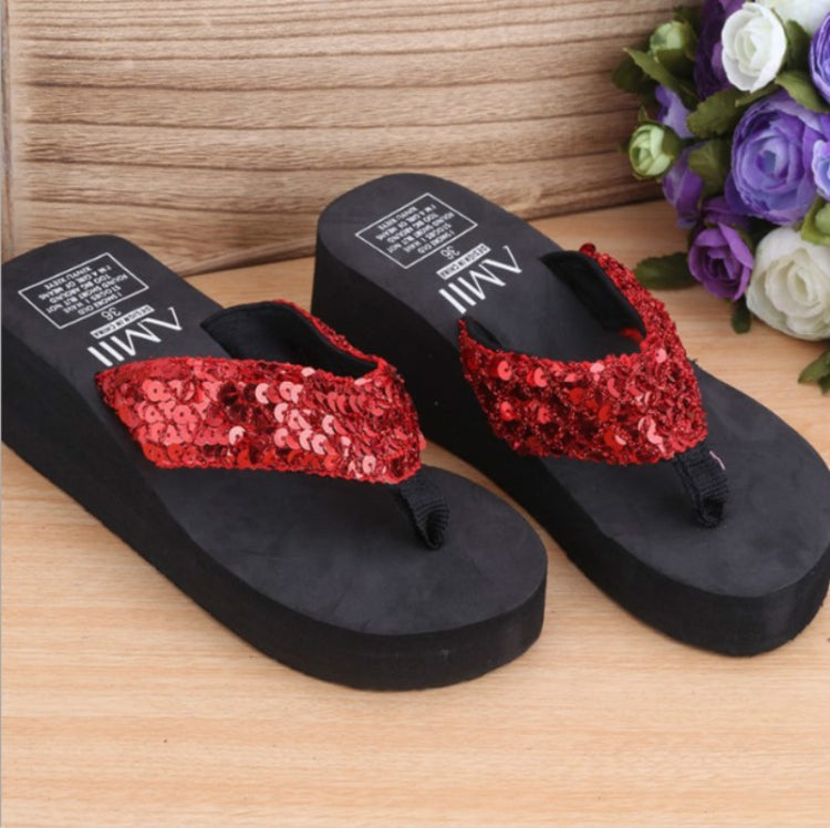 Sequin Slippers Wedge ith Flip Flops