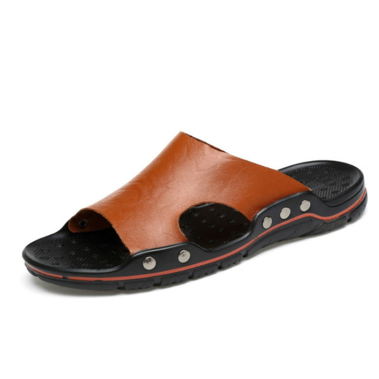 Men Casual Beach Shoes Slippers Microfiber Wear Sandals — Brown