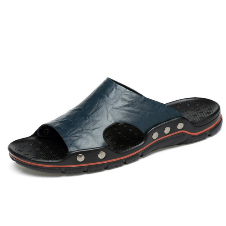Men Casual Beach Shoes Slippers Microfiber Wear Sandals — Blue