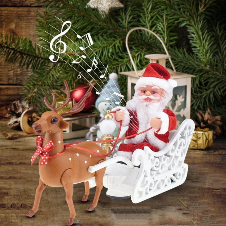 Novelty Creative Elk Sled Santa Claus Doll With Music Electric Universal Car Toy Christmas Gift