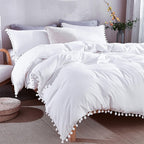 Princess Bedding Sets With Washed Ball Decorative Microfiber Fabric Cover Pillowcase — White