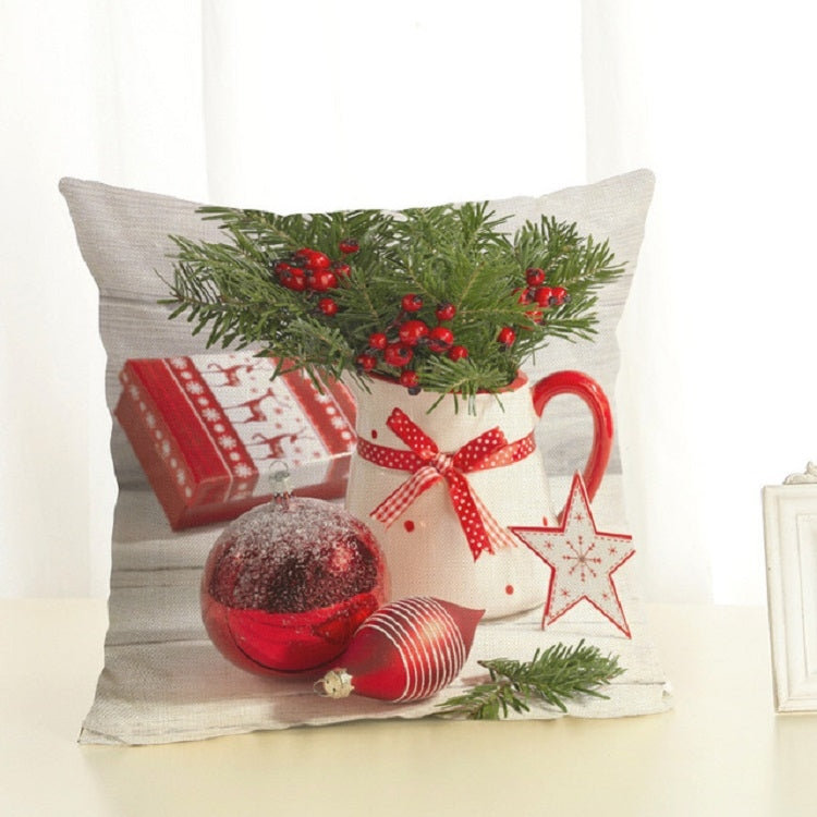 Christmas Decoration Cotton and Linen Pillow Office Home Cushion Without Pillow — Red Christmas