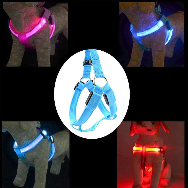 Double Sided LED Light Pet Harness Nylon Cat Dog Chest Strap Leash — Pink