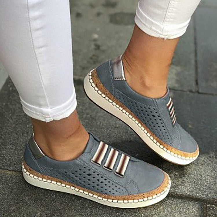Ladies Sneakers Breathable Flats Shoes — Black