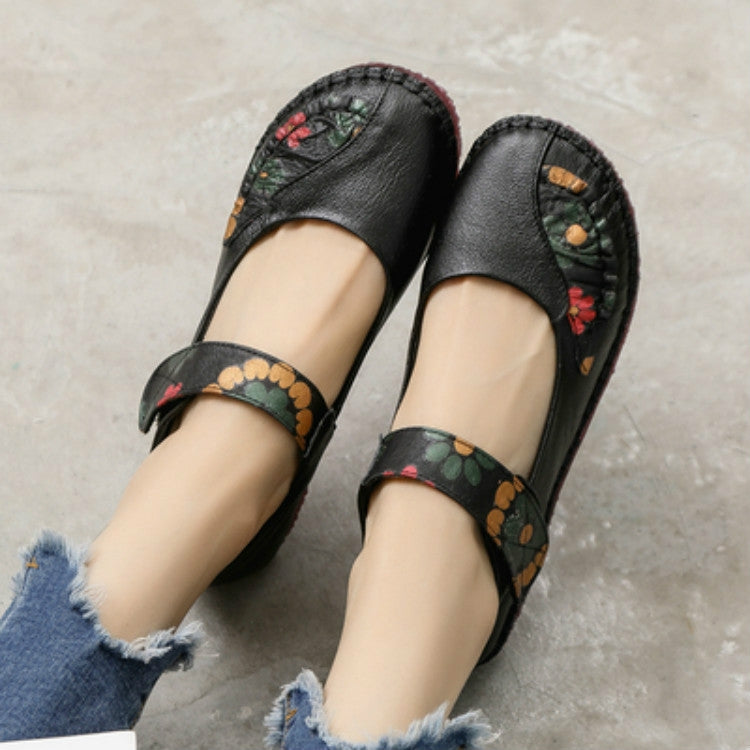 Flower Round Toe Soft Bottom Vintage Leather Flat Shoes — view 34